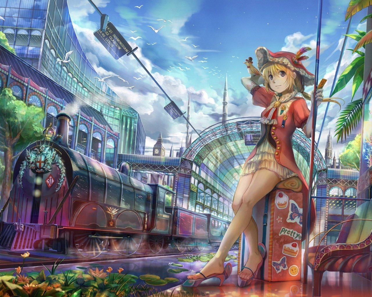 Обои девушка, аниме, вокзал, паравоз, girl, anime, station, paravoz разрешение 2000x1443 Загрузить