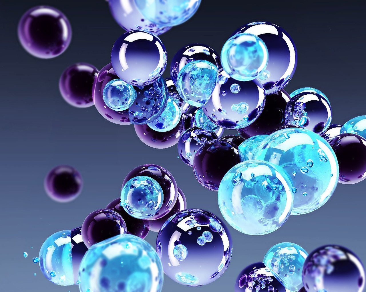 Обои пузыри, шарики, голубые, пузырьки, фиолетовые, 3д, bubbles, balls, blue, purple, 3d разрешение 1920x1080 Загрузить