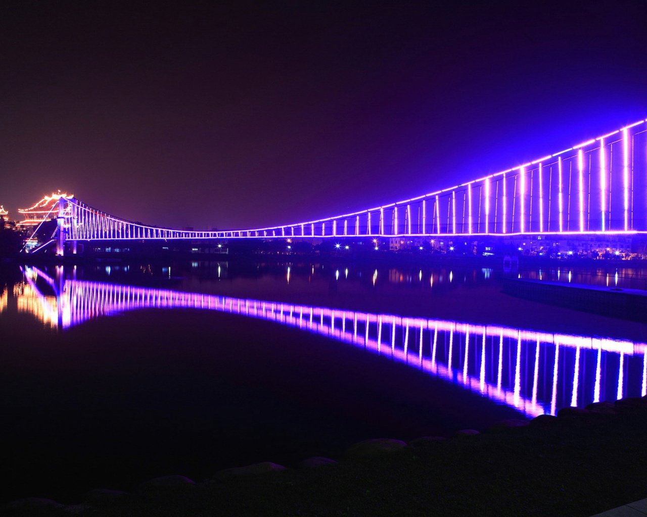 Обои ночь, огни, отражение, мост, night, lights, reflection, bridge разрешение 1920x1200 Загрузить