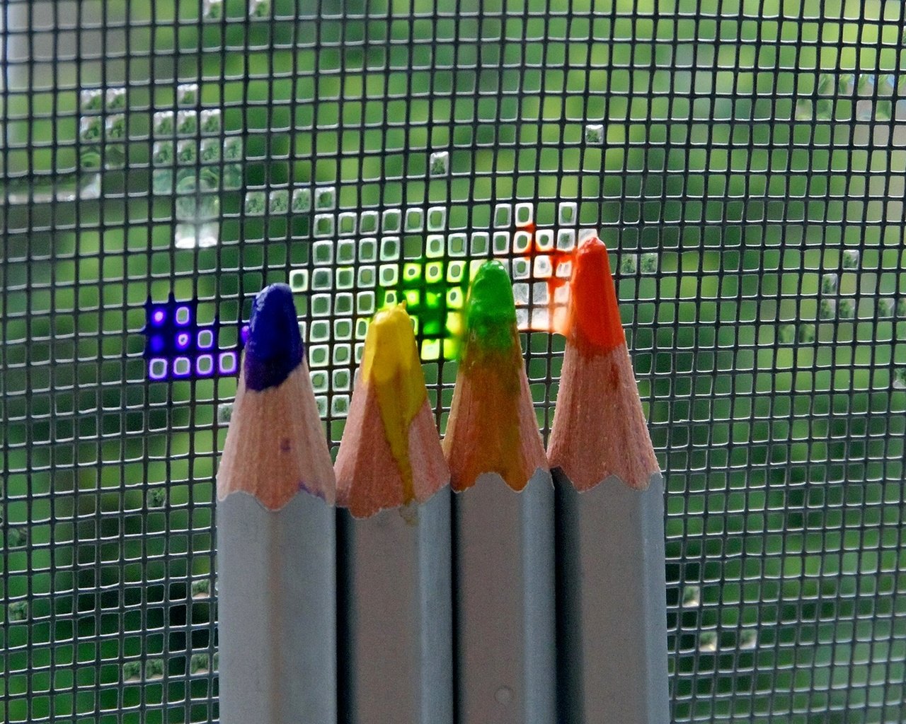 Обои забор, карандаши, сетка, цветные, грифели, the fence, pencils, mesh, colored, leads разрешение 1920x1200 Загрузить