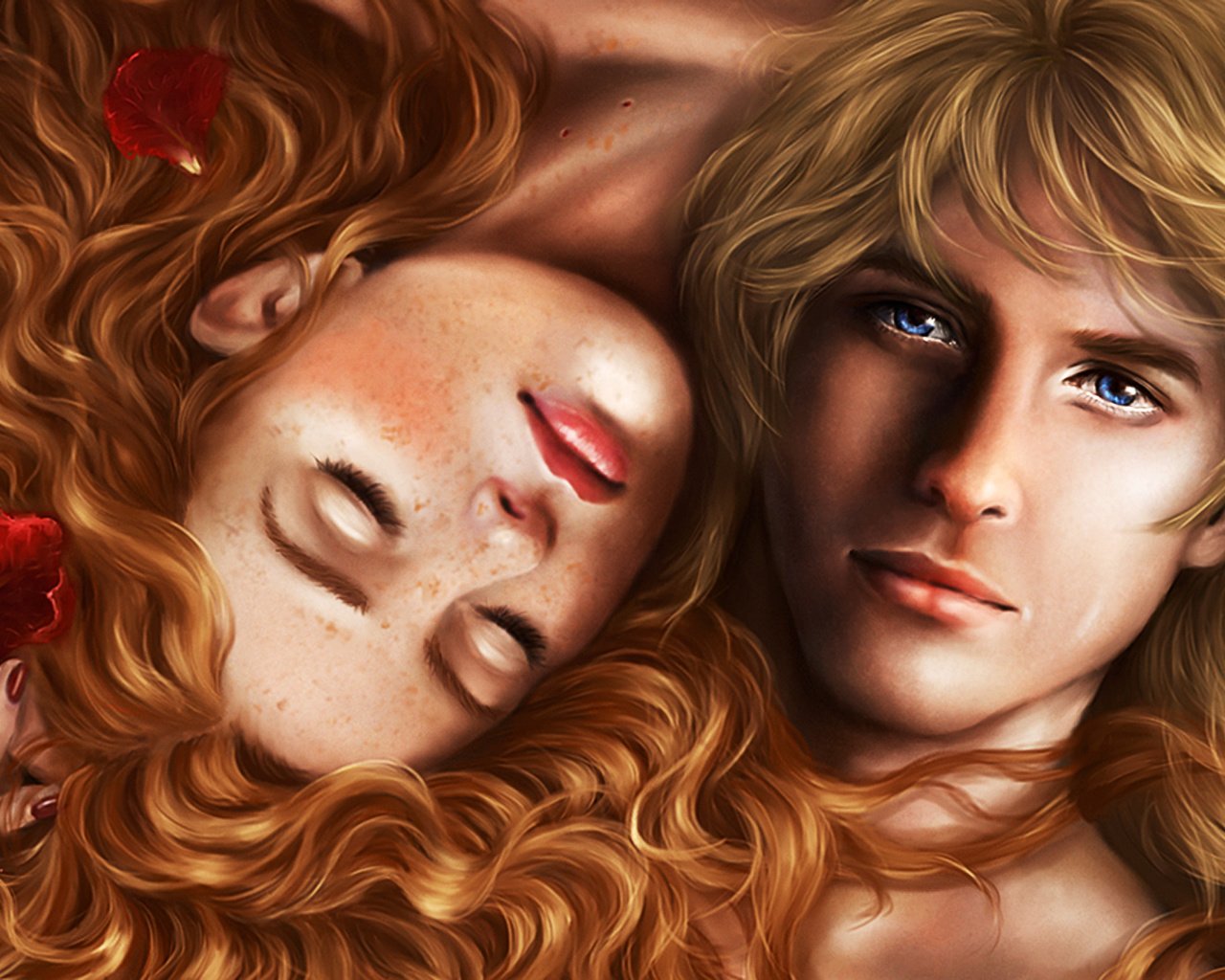Рыжая девушка и блондин