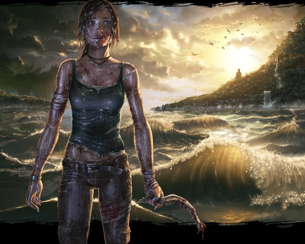 Обои волны, море, лара крофт, расхитительница гробниц, wave, sea, lara croft, tomb raider разрешение 4500x3000 Загрузить