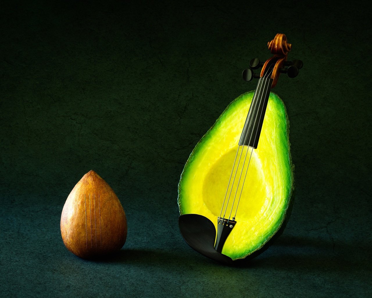 Обои фон, скрипка, фрукты, фантазия, струны, авокадо, background, violin, fruit, fantasy, strings, avocado разрешение 2500x1787 Загрузить