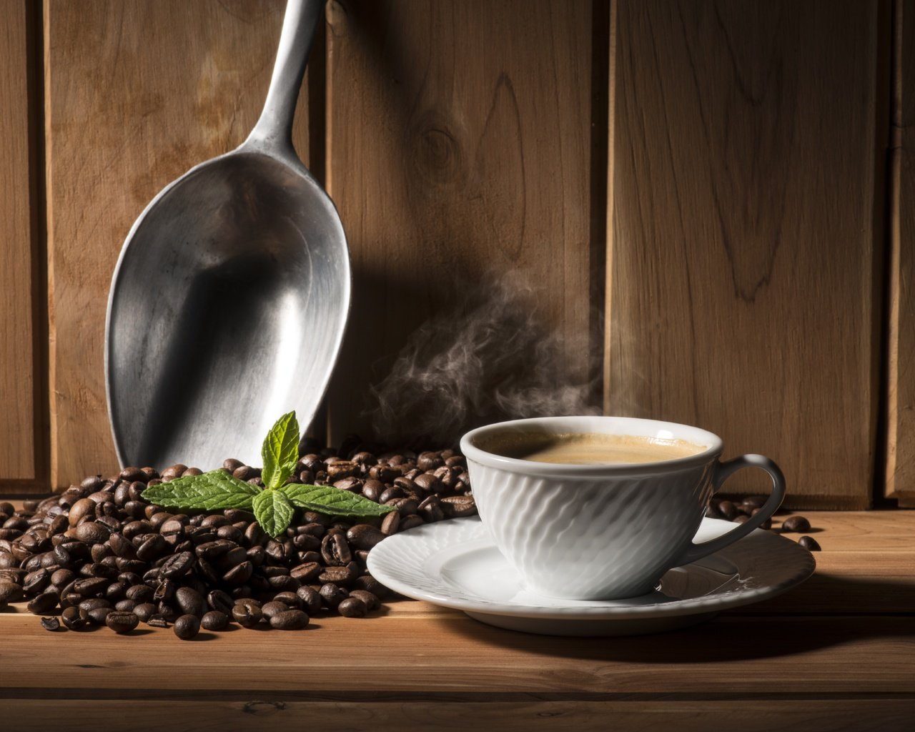 Обои мята, зерна, кофе, чашка, кофейные зерна, ложка, mint, grain, coffee, cup, coffee beans, spoon разрешение 7201x4806 Загрузить