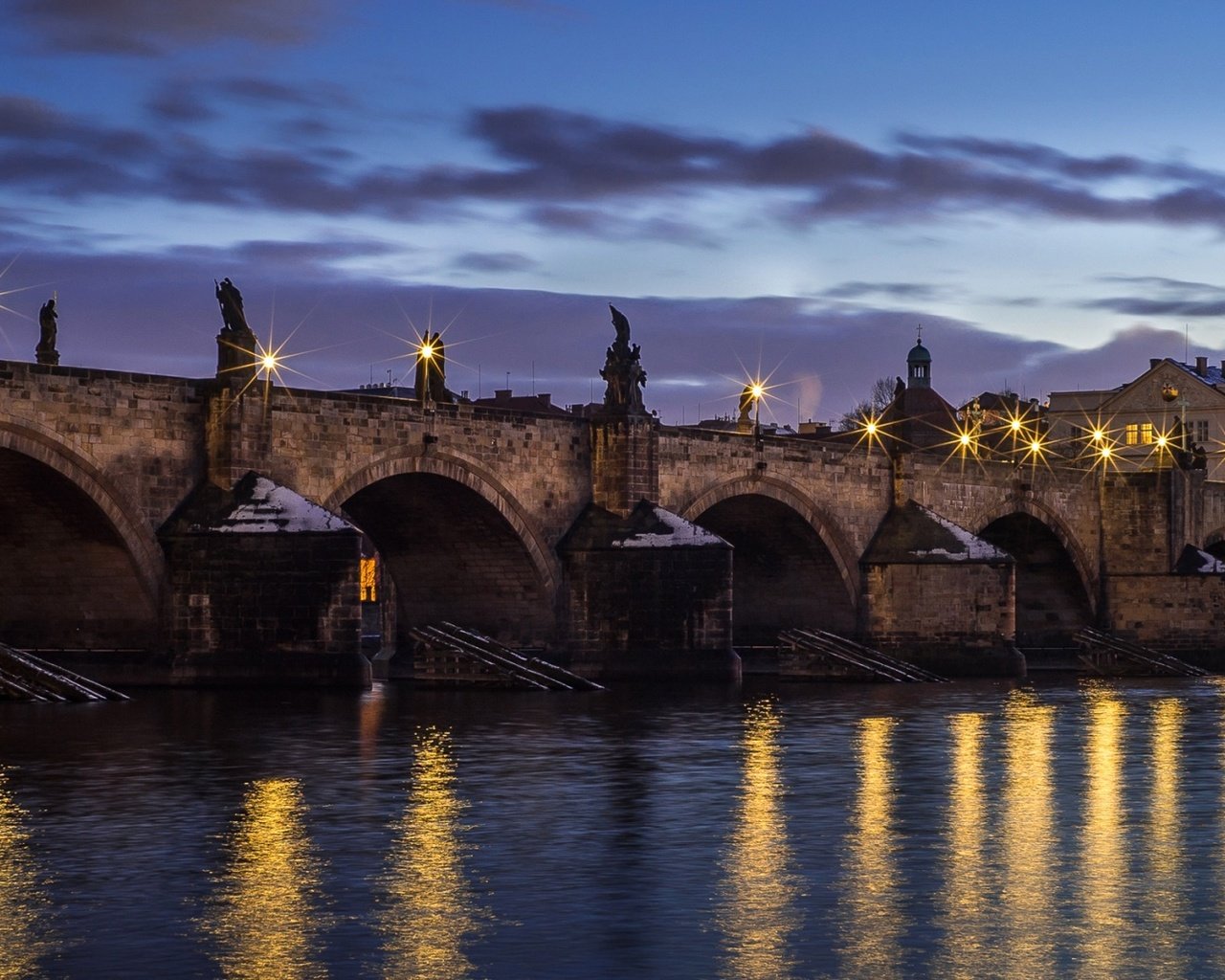 Обои ночь, огни, река, мост, башня, прага, карлов мост, чехия, night, lights, river, bridge, tower, prague, charles bridge, czech republic разрешение 2560x1080 Загрузить