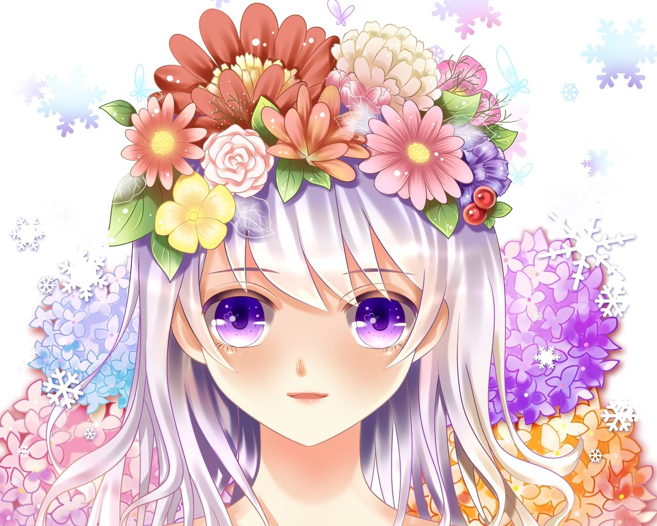 Обои глаза, цветы, девушка, розы, аниме, лицо, eyes, flowers, girl, roses, anime, face разрешение 4724x3789 Загрузить