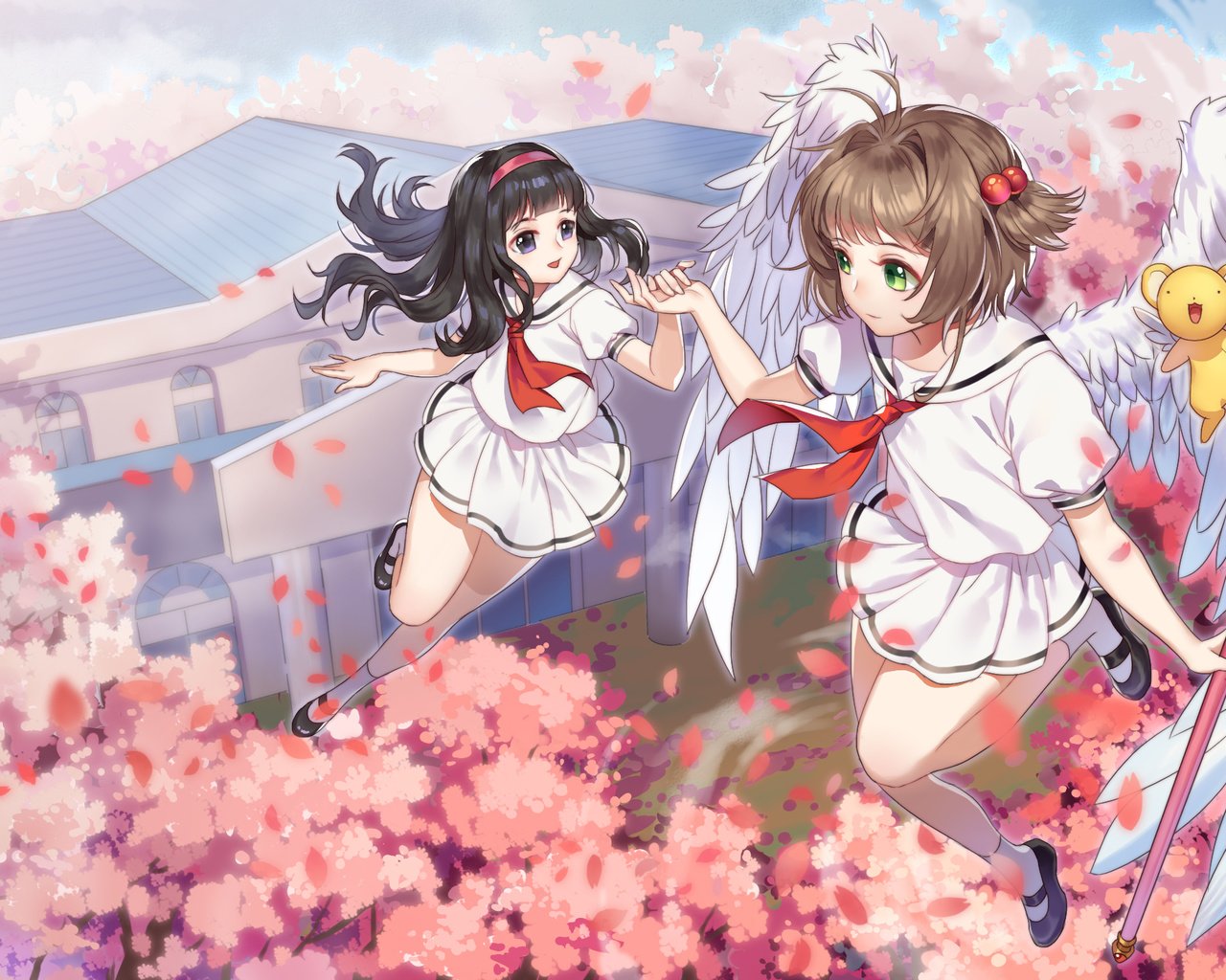 Обои летающие, cherry blossom, летны, крылышки, kinomoto sakura, blossom, anime girls, cardcaptor sakura, daidouji tomoyo, flying, flight, wings разрешение 2250x1405 Загрузить