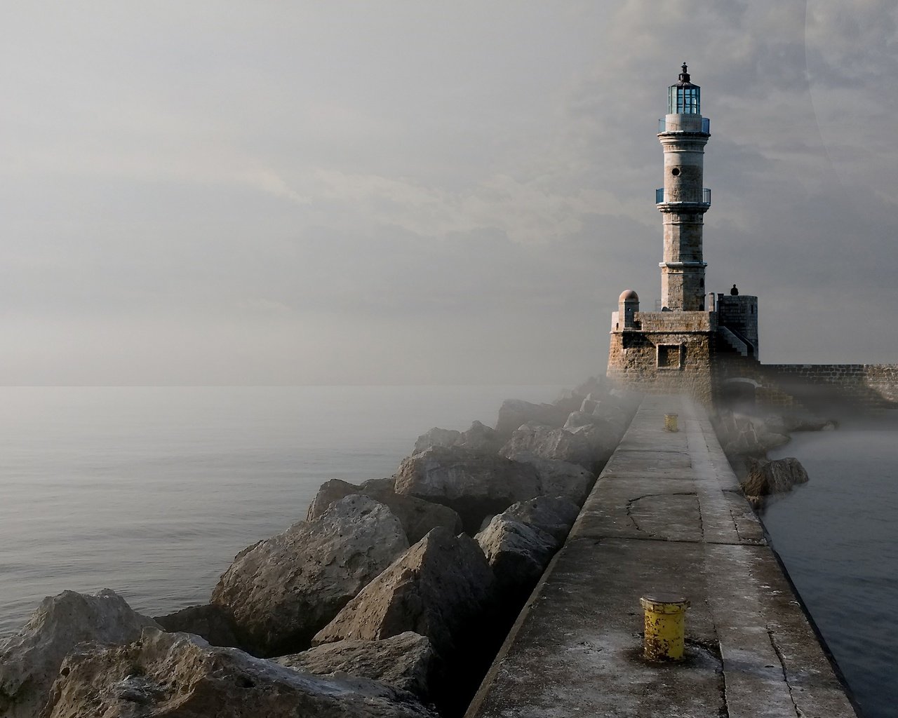 Обои камни, море, туман, маяк, гавань, маяк порт-вашингтон, волнолом, stones, sea, fog, lighthouse, harbour, lighthouse port washington, breakwater разрешение 3202x1792 Загрузить