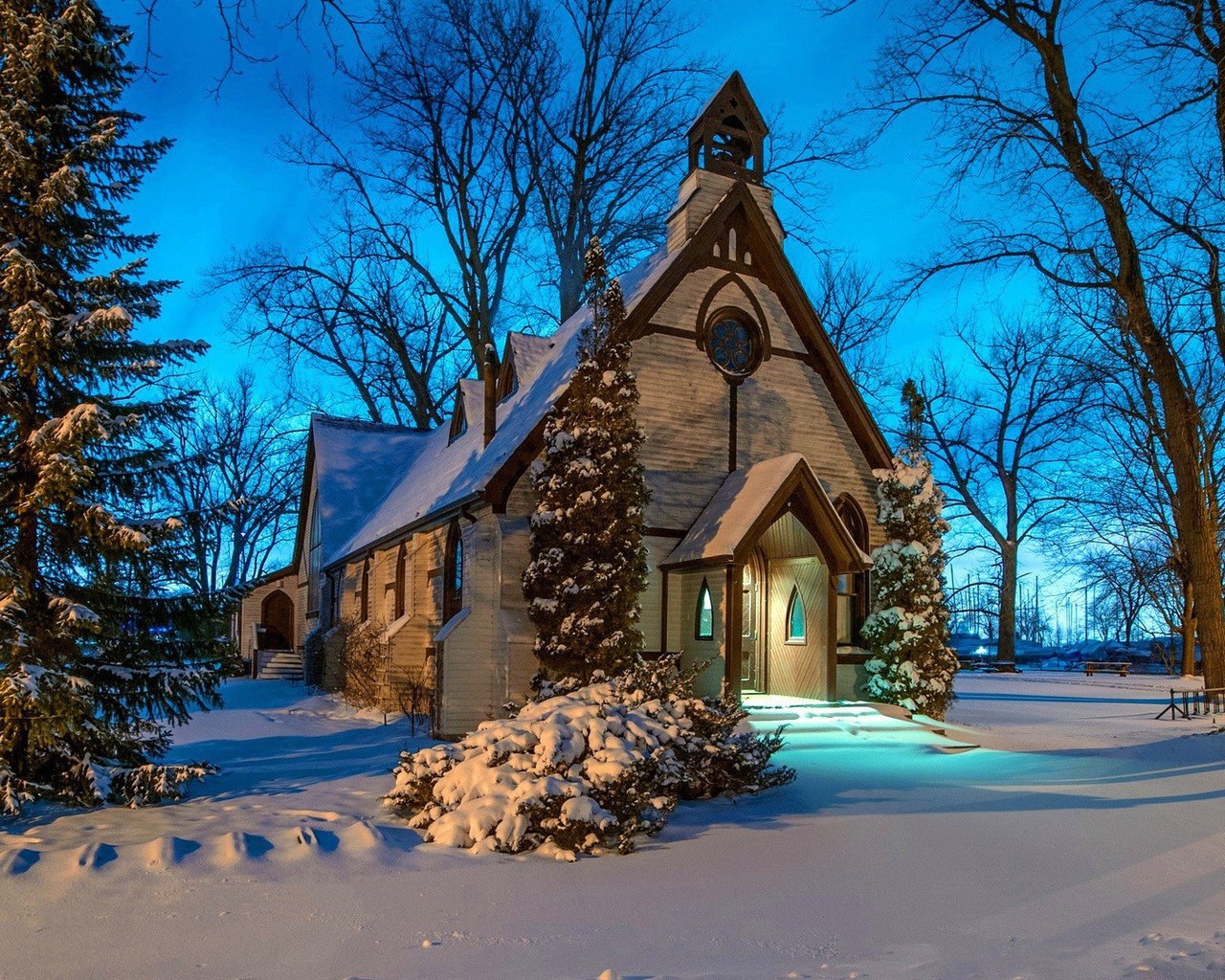 Обои снег, зима, церковь, часовня, snow, winter, church, chapel разрешение 1920x1080 Загрузить