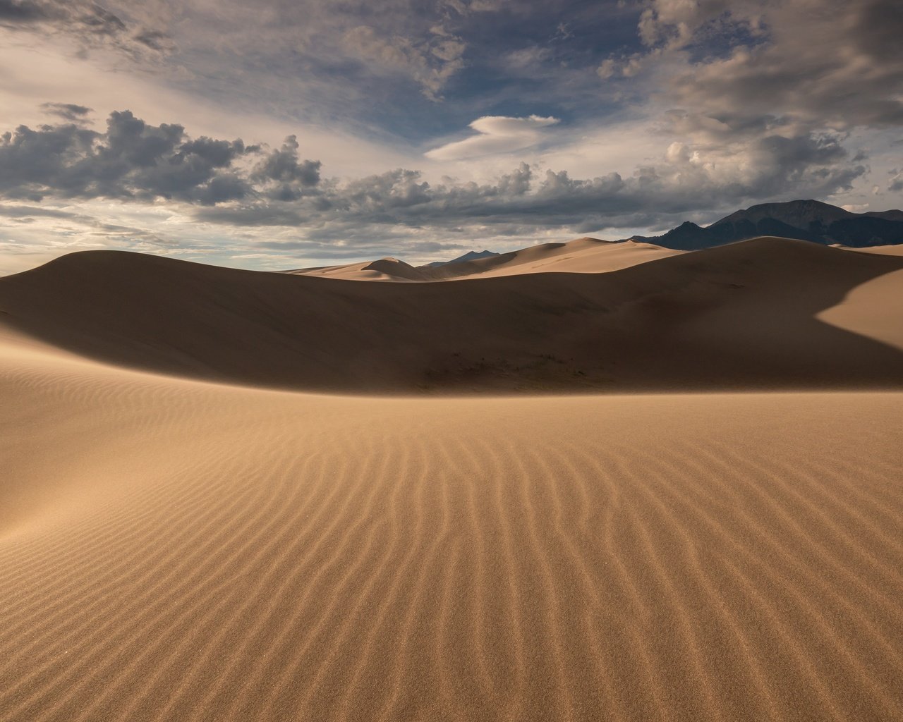 Обои небо, облака, природа, песок, горизонт, пустыня, дюны, the sky, clouds, nature, sand, horizon, desert, dunes разрешение 3840x2160 Загрузить