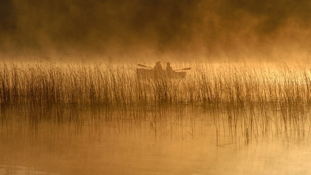 Обои река, людей, природа, рек, обои, пейзаж, туман, люди, лодка, lakes, камыш, reed, river, nature, rivers, wallpaper, landscape, fog, people, boat разрешение 1920x1200 Загрузить