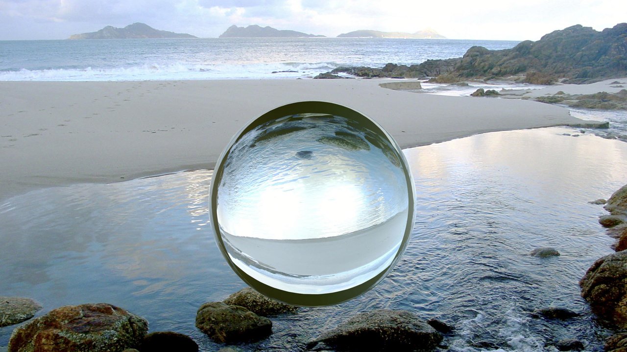 Обои пляж, сфера, шар, стеклянный, компьютерный дизайн, beach, sphere, ball, glass, computer design разрешение 1920x1080 Загрузить