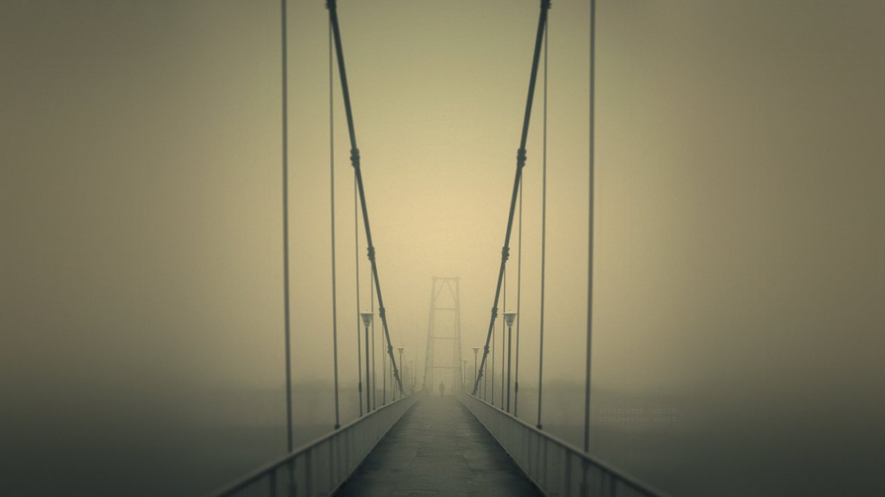 Обои туман, мост, город, fog, bridge, the city разрешение 1920x1200 Загрузить