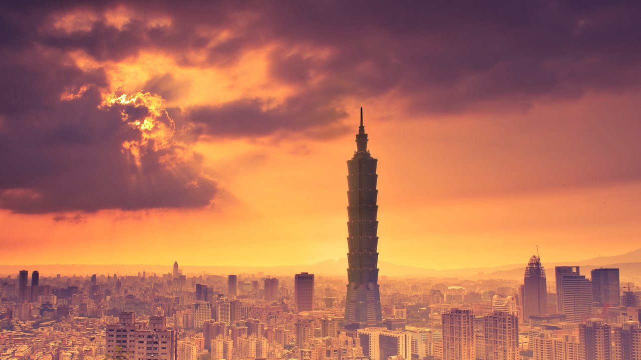 Обои закат, башня, тайвань, sunset, tower, taiwan разрешение 2560x1444 Загрузить