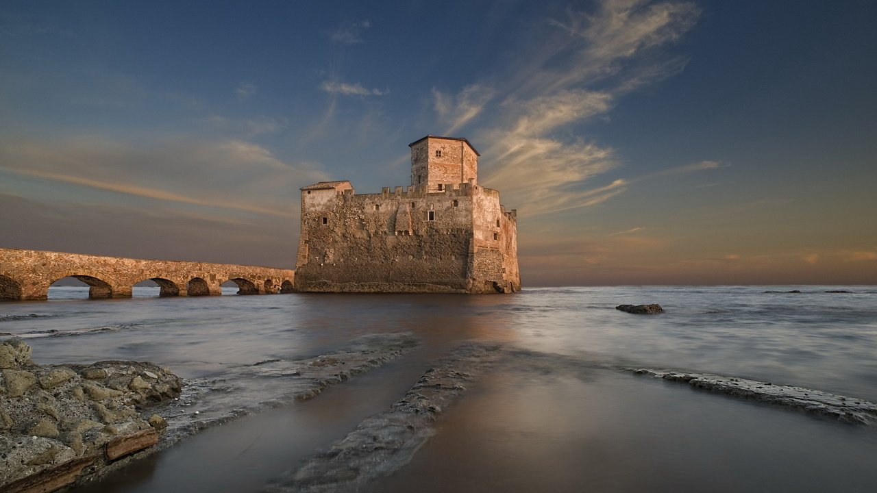 Обои пейзаж, мост, замок. море, landscape, bridge, castle. sea разрешение 1920x1200 Загрузить