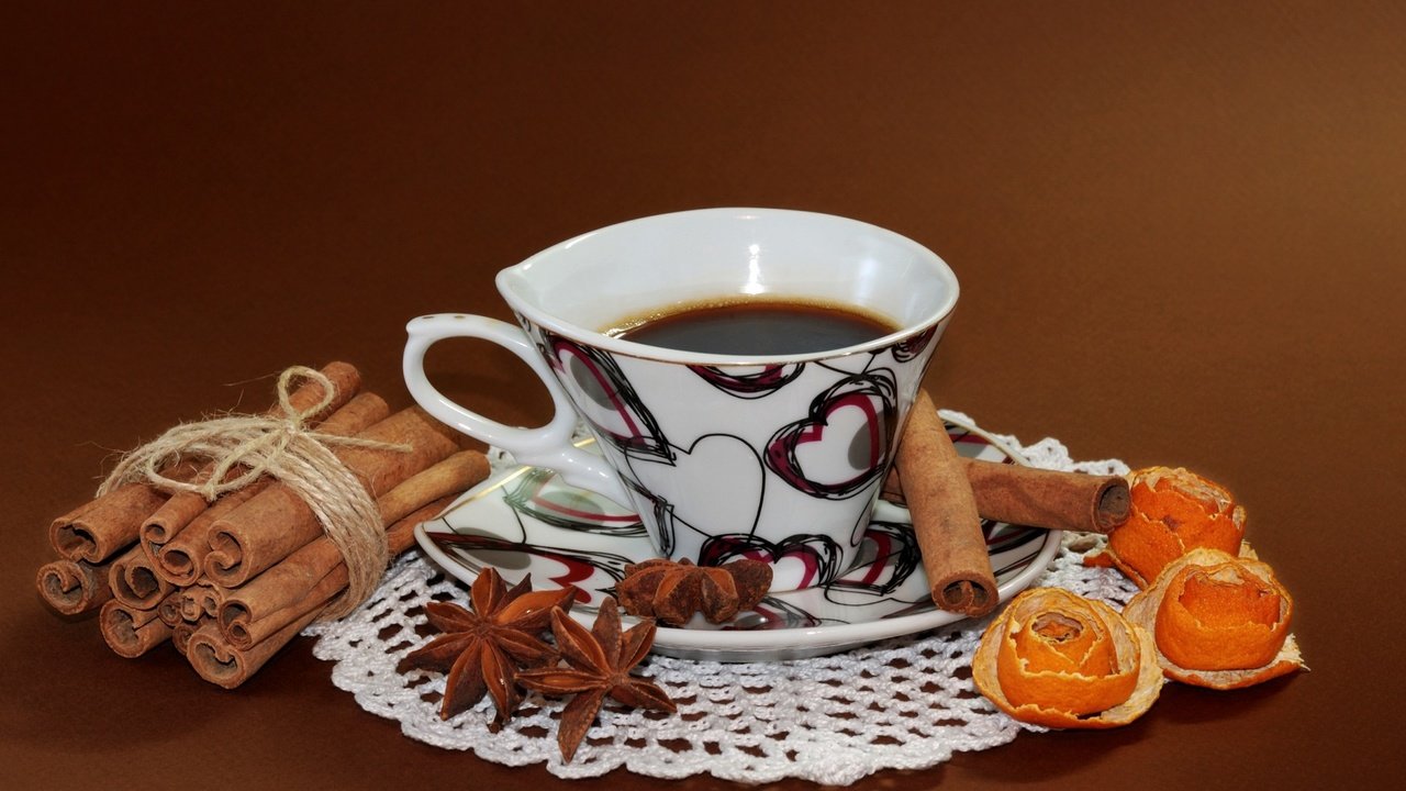 Обои корица, кофе, чашка, цедра, бадьян, рецепт, cinnamon, coffee, cup, peel, star anise, recipe разрешение 2100x1400 Загрузить