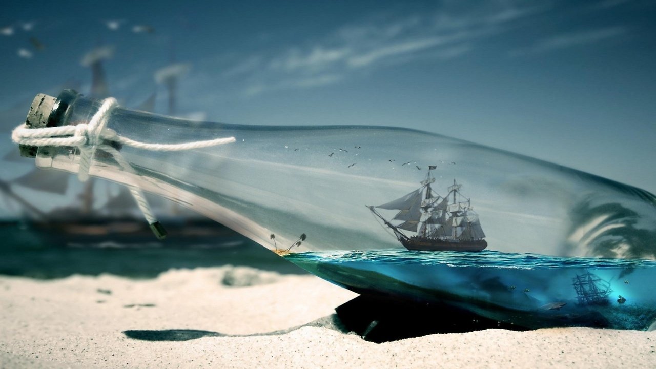 Обои парусник в бутылке, sailboat in the bottle разрешение 2560x1440 Загрузить