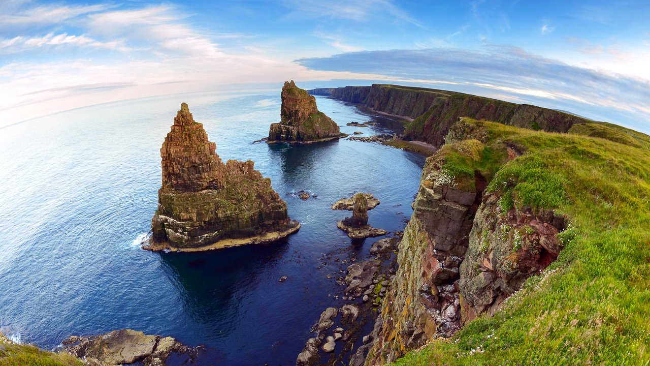 Обои скалы, duncansby stacks, caithness, море, горизонт, побережье, обрыв, шотландия, утес, северное море, rocks, sea, horizon, coast, open, scotland, rock, north sea разрешение 2560x1600 Загрузить