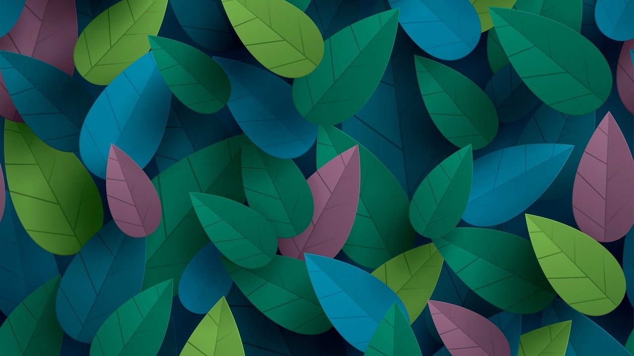 Обои листья, разноцветные, объем, 3д, leaves, colorful, the volume, 3d разрешение 2500x1556 Загрузить