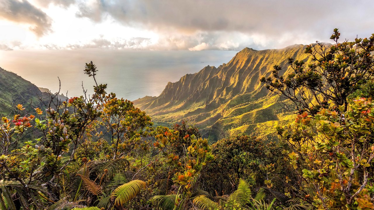 Обои облака, горы, побережье, океан, гавайи, clouds, mountains, coast, the ocean, hawaii разрешение 3000x2000 Загрузить