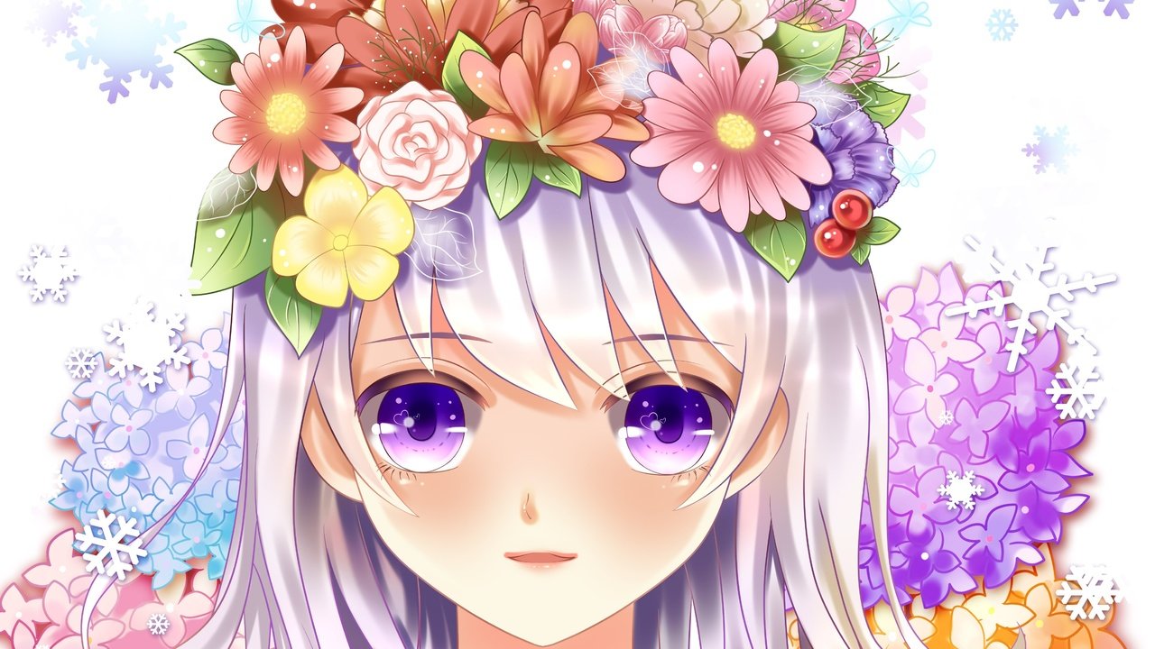 Обои глаза, цветы, девушка, розы, аниме, лицо, eyes, flowers, girl, roses, anime, face разрешение 4724x3789 Загрузить