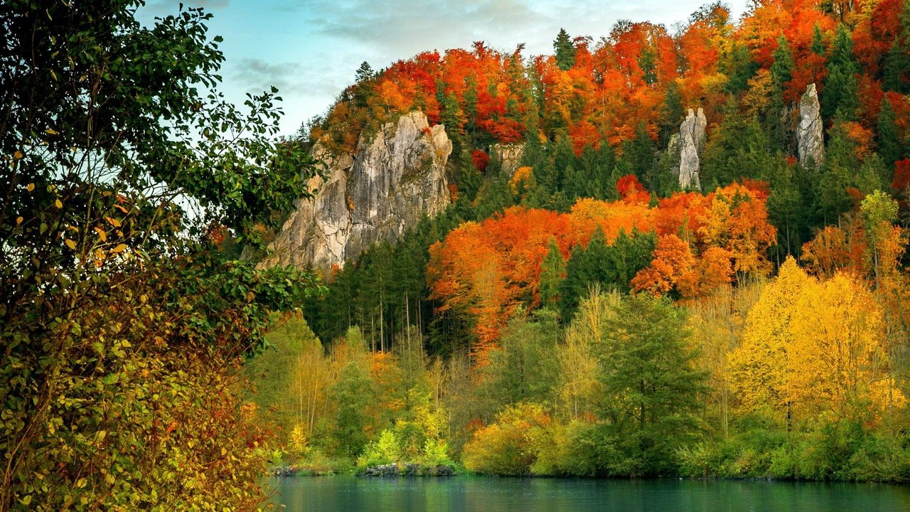 Обои река, скалы, краски осени, river, rocks, the colors of autumn разрешение 2304x1509 Загрузить
