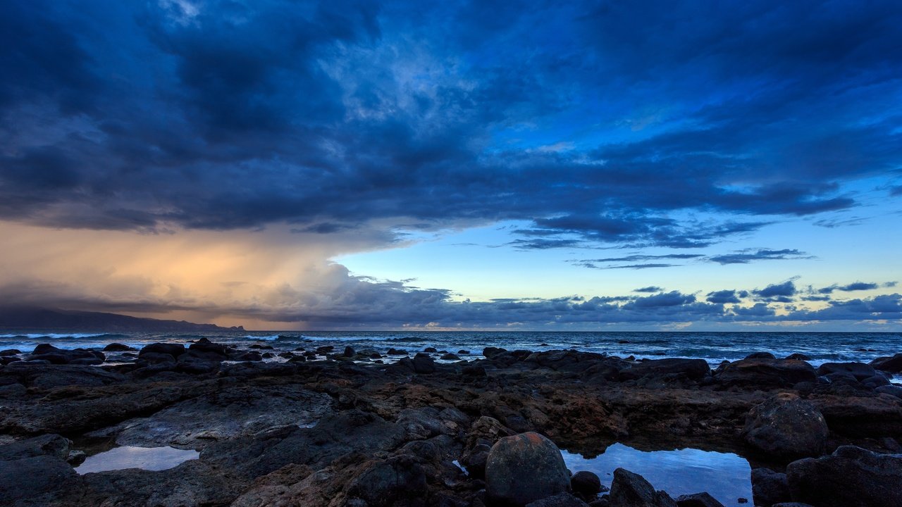 Обои небо, камни, берег, пейзаж, море, the sky, stones, shore, landscape, sea разрешение 3840x2160 Загрузить