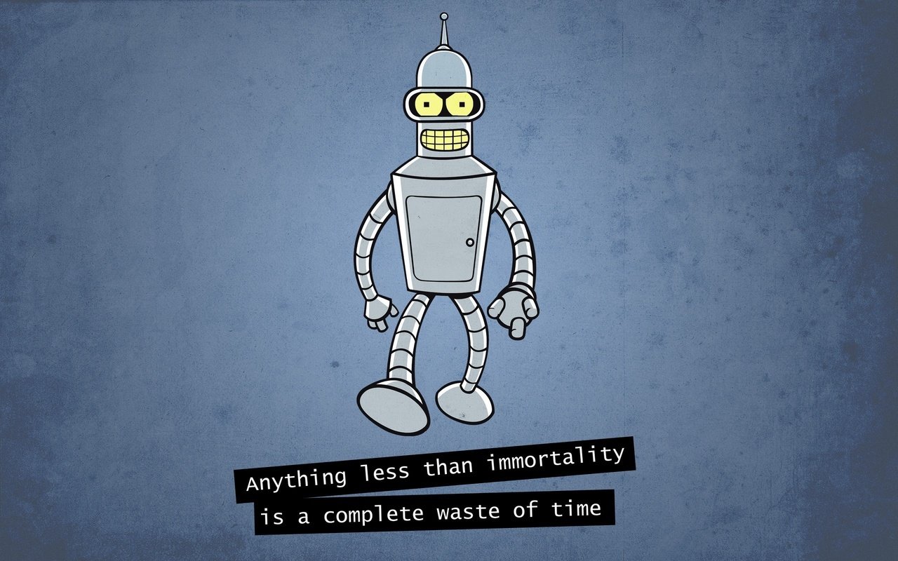 Обои робот, футурама, бендер, anything less than immortality is a complete, robot, futurama, bender разрешение 2560x1600 Загрузить