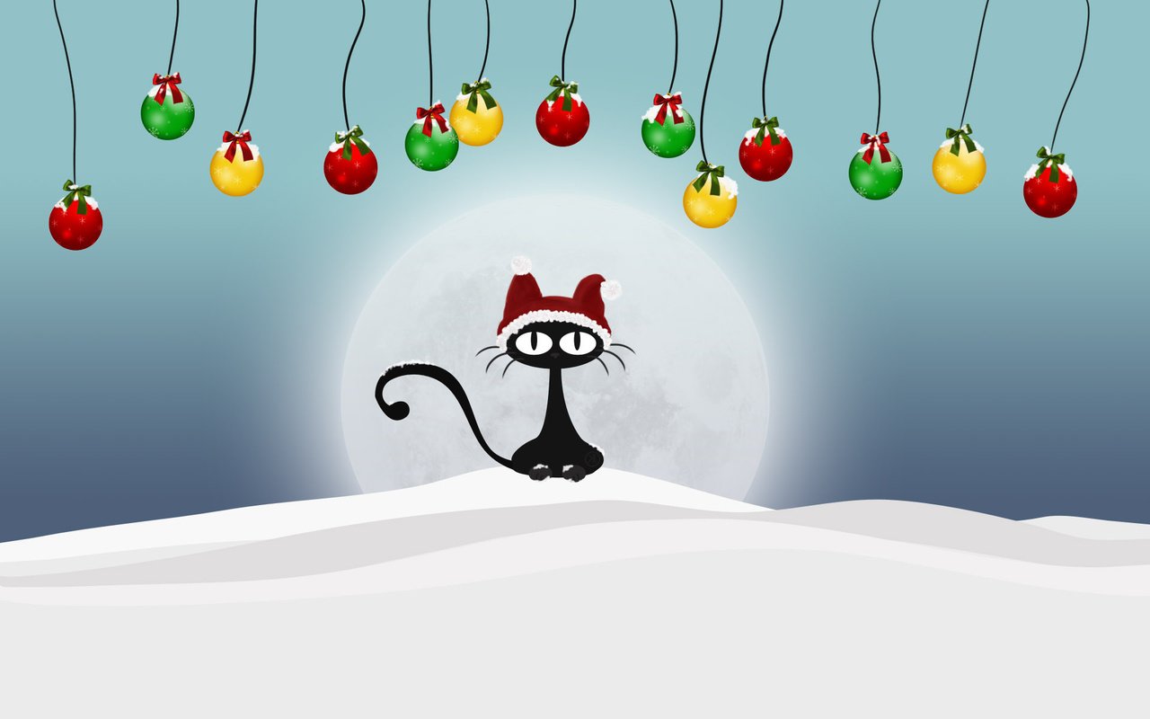 Обои снег, новый год, зима, кот, шарики, snow, new year, winter, cat, balls разрешение 1920x1200 Загрузить