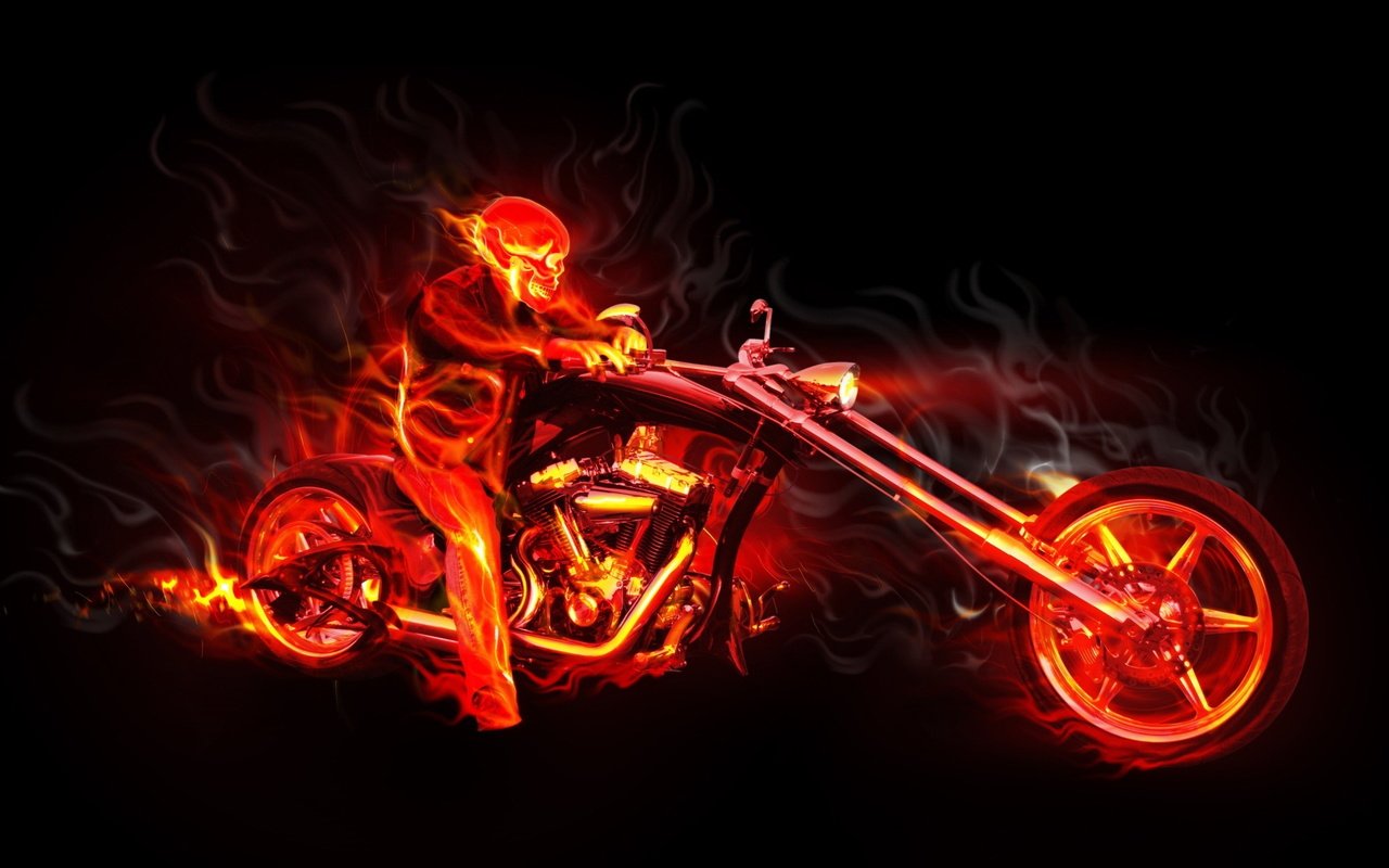 Обои пламя, огонь, мотоцикл, череп, flame, fire, motorcycle, skull разрешение 1920x1200 Загрузить