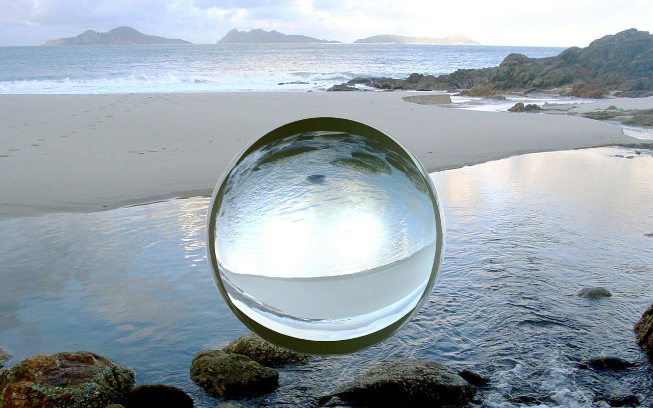 Обои пляж, сфера, шар, стеклянный, компьютерный дизайн, beach, sphere, ball, glass, computer design разрешение 1920x1080 Загрузить