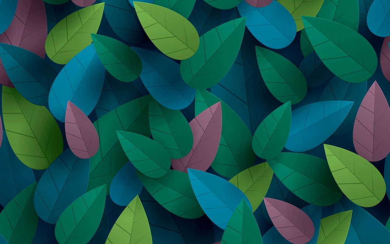 Обои листья, разноцветные, объем, 3д, leaves, colorful, the volume, 3d разрешение 2500x1556 Загрузить