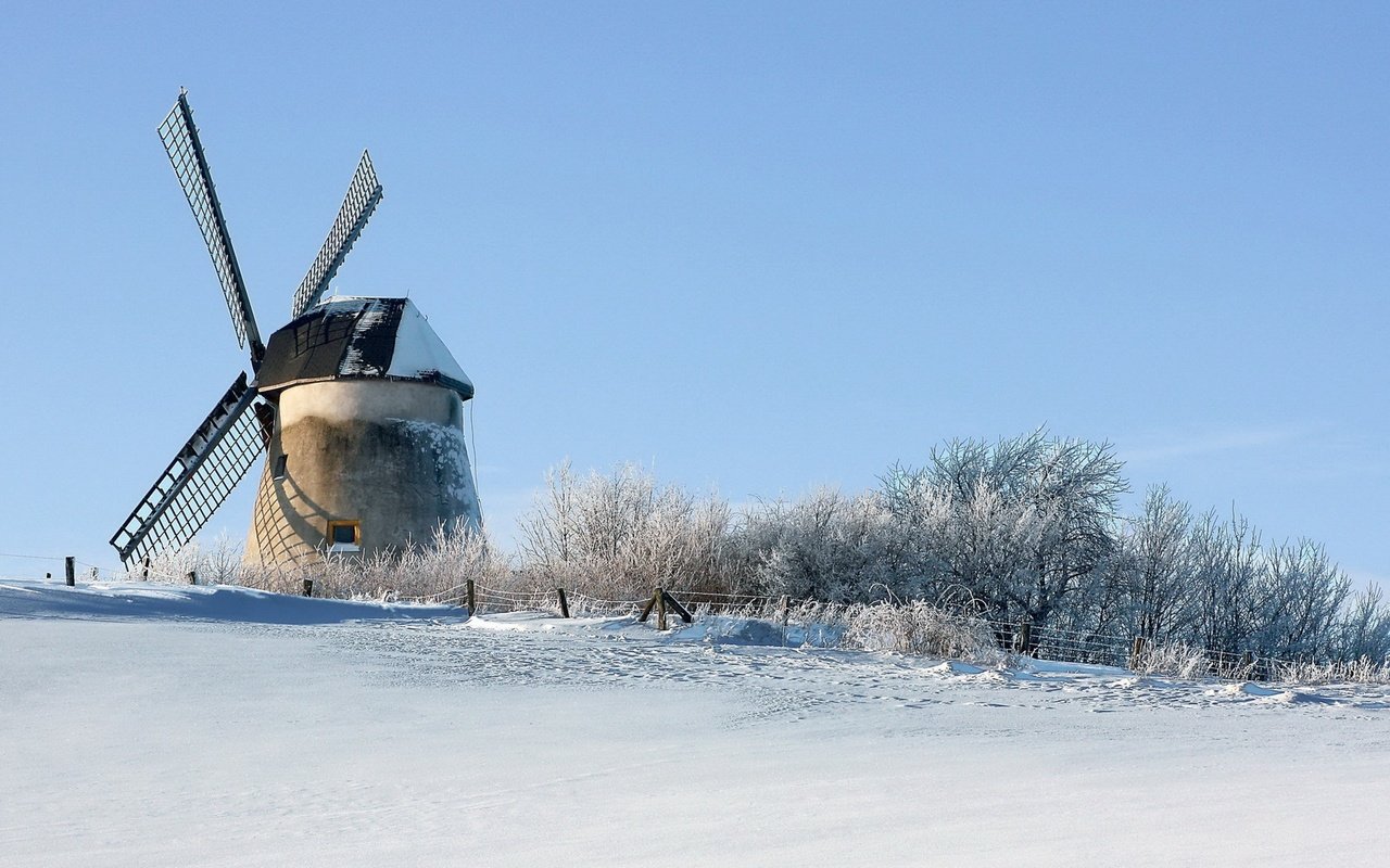 Обои зима, ветряная мельница, winter, windmill разрешение 1920x1080 Загрузить