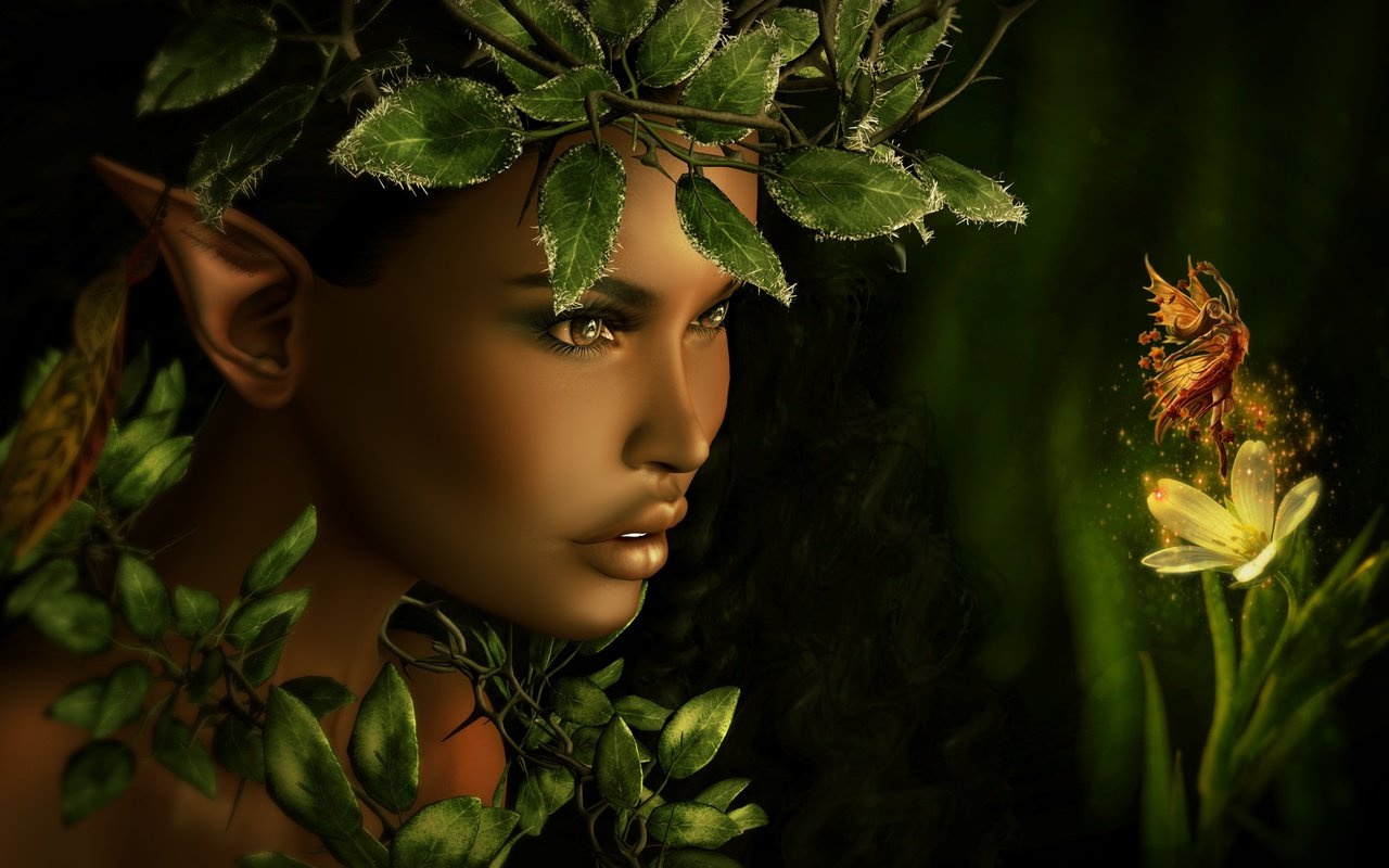 Обои девушка, листва, фея, лицо, эльфийка, сказка, girl, foliage, fairy, face, elf, tale разрешение 4000x2119 Загрузить