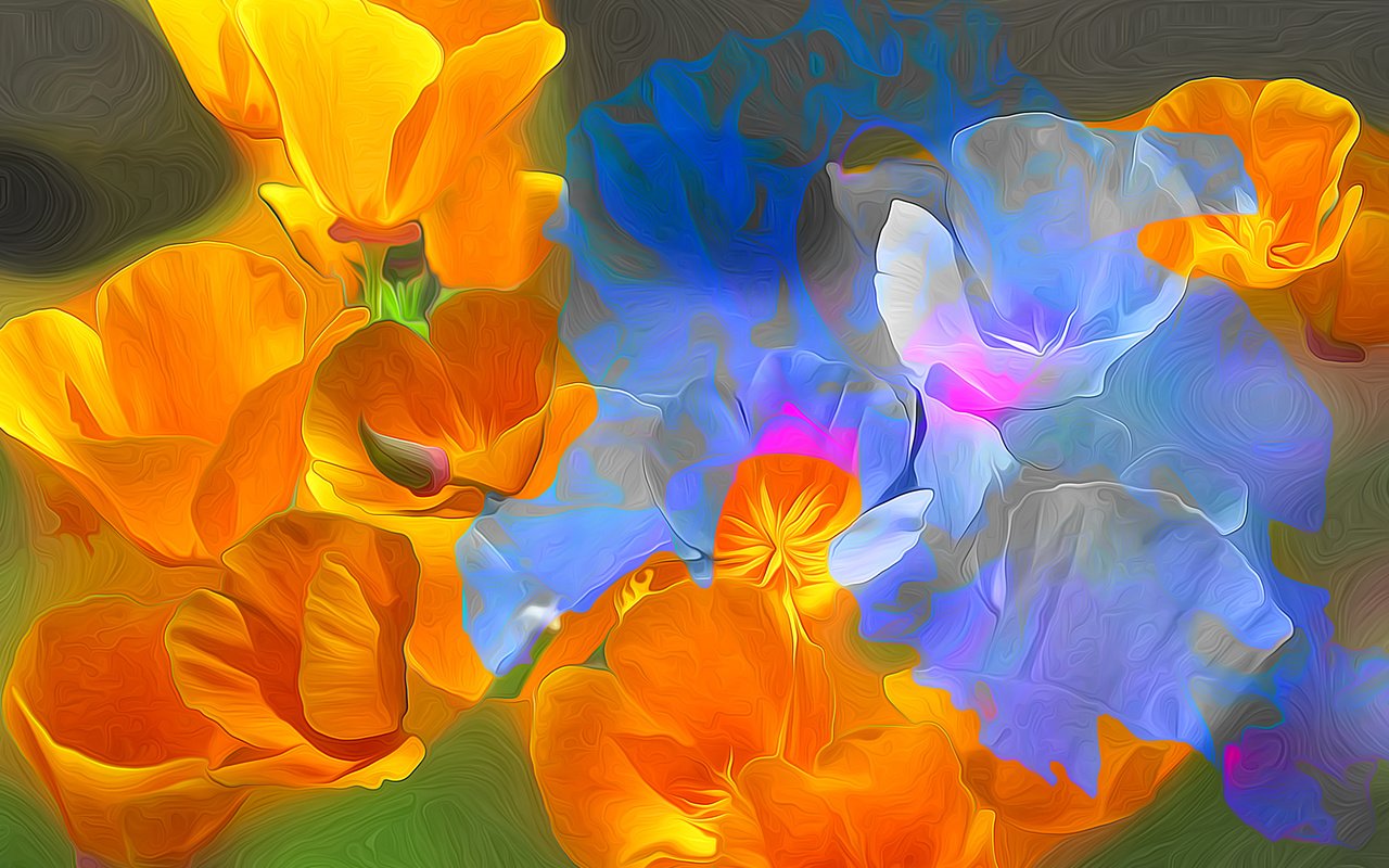 Обои цветы, линии, лепестки, краски, маки, рендеринг, flowers, line, petals, paint, maki, rendering разрешение 2048x1356 Загрузить