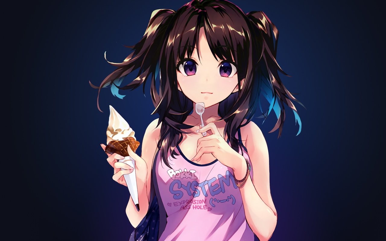 Обои девушка, мороженое, взгляд, аниме, волосы, лицо, girl, ice cream, look, anime, hair, face разрешение 3840x2160 Загрузить