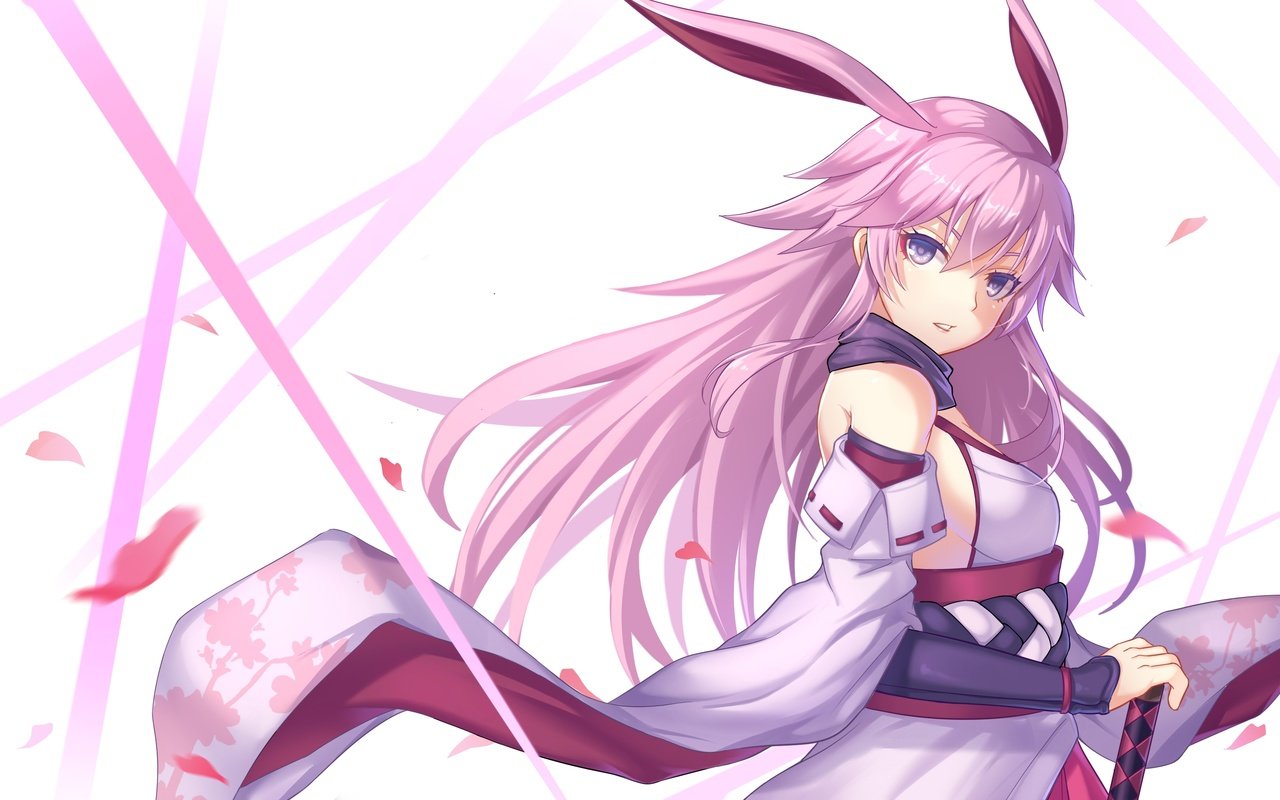 Обои лепестки, bunny ears, розовые волосы, аниме девочка, traditional clothes, petals, pink hair, anime girl разрешение 3200x1984 Загрузить