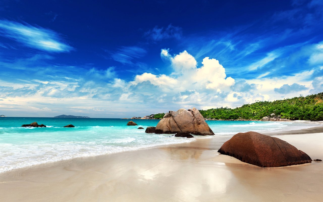 Обои море, пляж, тропики, сейшелы, sea, beach, tropics, seychelles разрешение 5500x3565 Загрузить