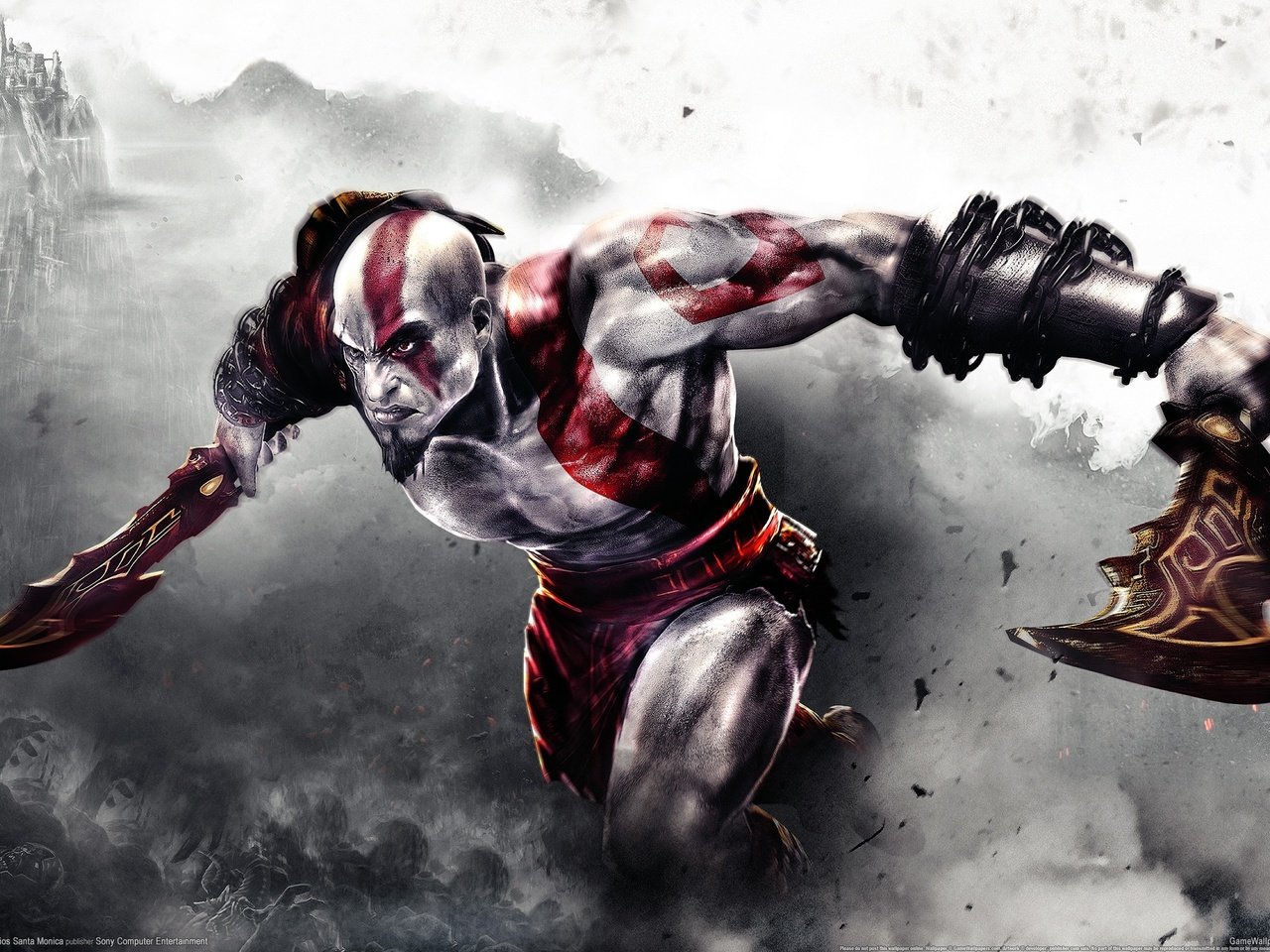 Обои сони, god of war 3, ps3, клинки, бог войны, кратос, sony, swords, god of war, kratos разрешение 2560x1600 Загрузить