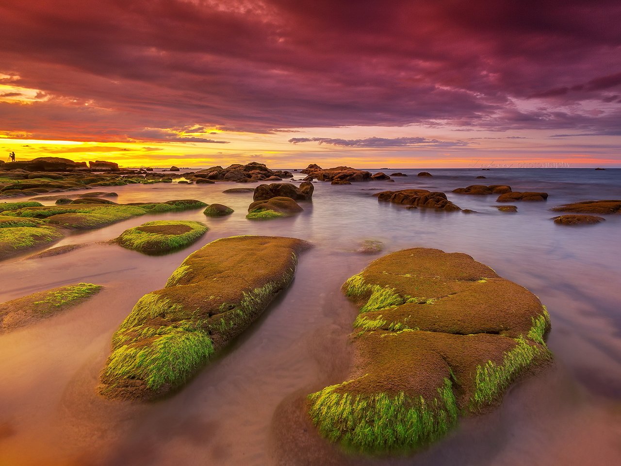 Обои скалы, камни, берег, закат, море, водоросли, rocks, stones, shore, sunset, sea, algae разрешение 2047x1246 Загрузить