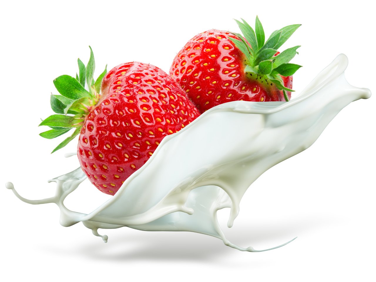 Обои клубника, ягоды, белый фон, всплеск, молоко, strawberry, berries, white background, splash, milk разрешение 6052x4276 Загрузить