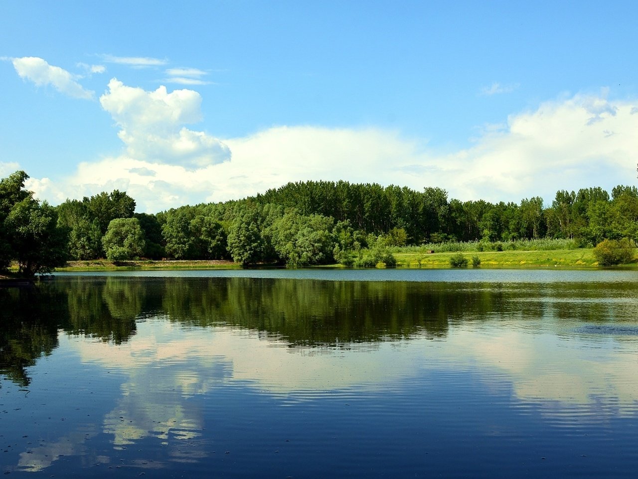 Обои пейзаж, небо, облака, деревья, вода, озеро, река, природа, отражение, landscape, the sky, clouds, trees, water, lake, river, nature, reflection разрешение 1950x1297 Загрузить