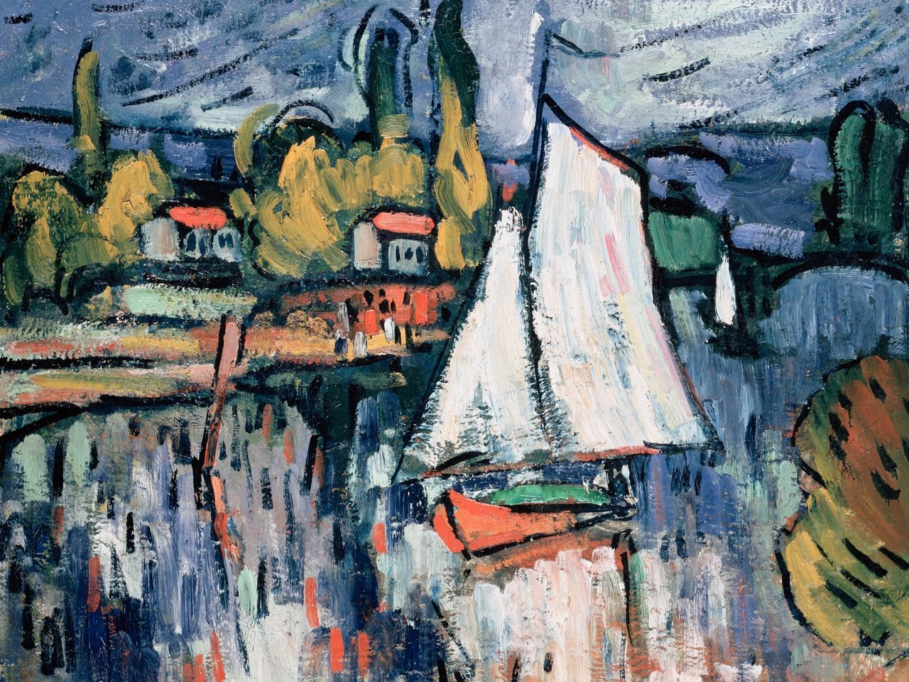 Обои картина, пейзаж, лодка, парус, морис де вламинк, вид сены, picture, landscape, boat, sail, maurice de vlaminck, view of the seine разрешение 4000x2905 Загрузить