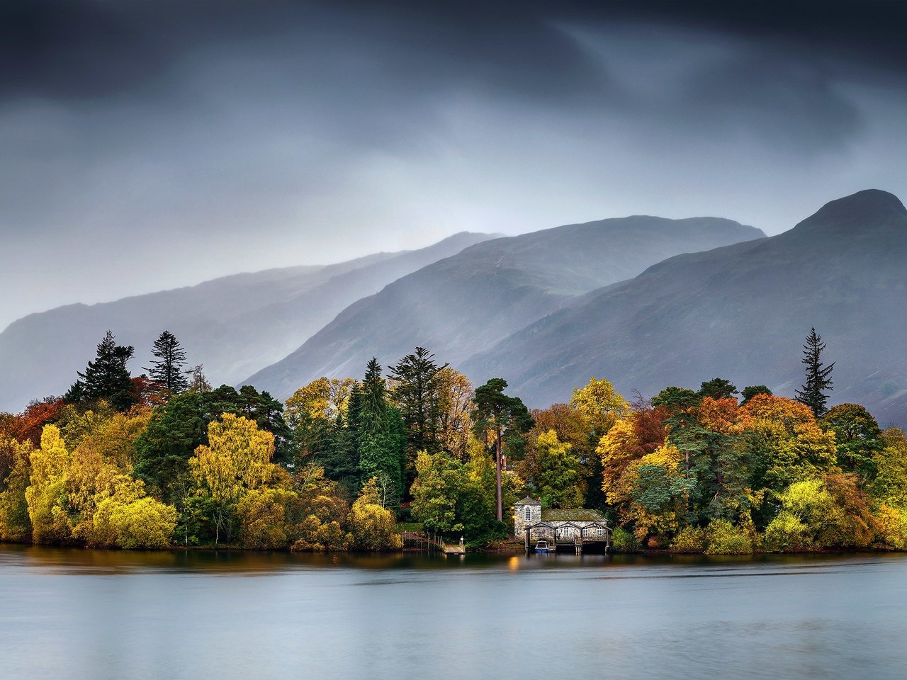 Обои озеро, осень, остров, lake, autumn, island разрешение 3000x1460 Загрузить