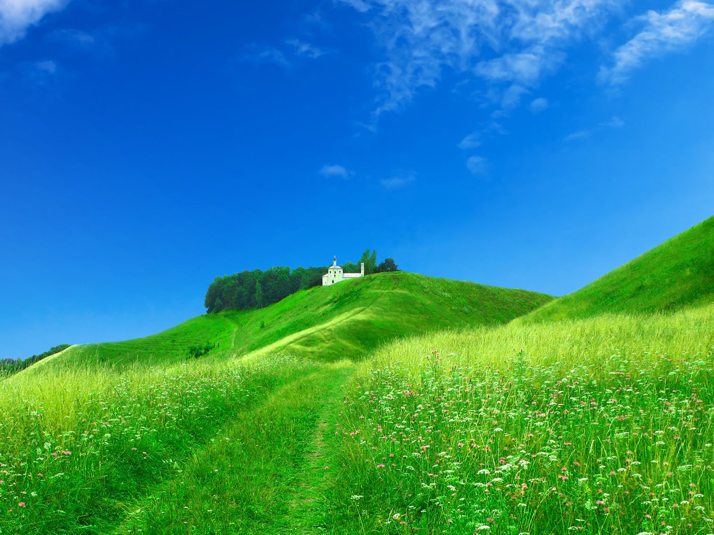 Обои небо, церковь, луга, the sky, church, meadows разрешение 1920x1200 Загрузить