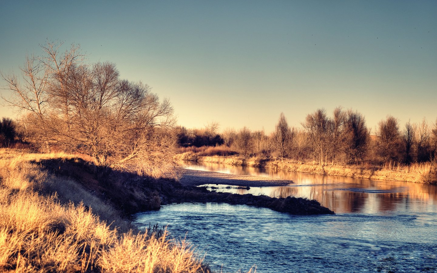 Обои небо, река, утро, the sky, river, morning разрешение 2560x1600 Загрузить