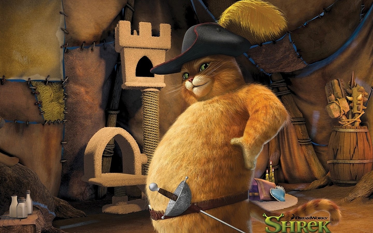 Обои кот, шрек, шпага, cat, shrek, sword разрешение 1920x1080 Загрузить