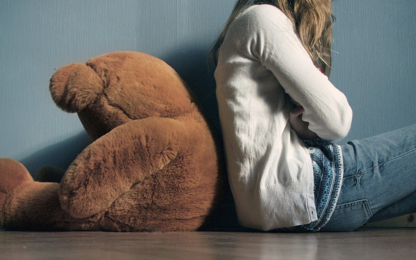 Обои девушка, медведь, плюшевый, girl, bear, plush разрешение 1920x1080 Загрузить