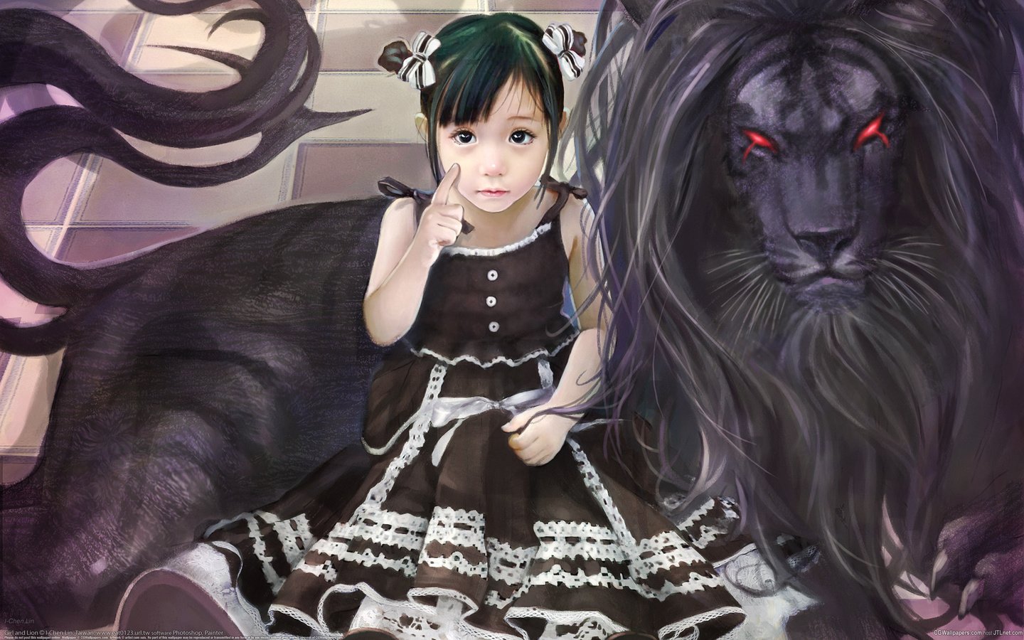 Обои рисунок, девочка, черный лев, figure, girl, black lion разрешение 2560x1600 Загрузить