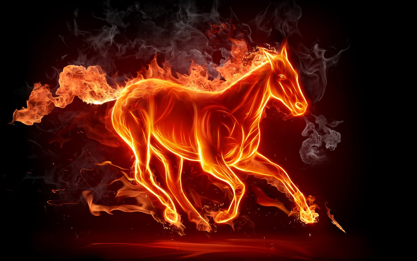 Обои лошадь, пламя, огонь, дым, силуэт, конь, horse, flame, fire, smoke, silhouette разрешение 1920x1200 Загрузить